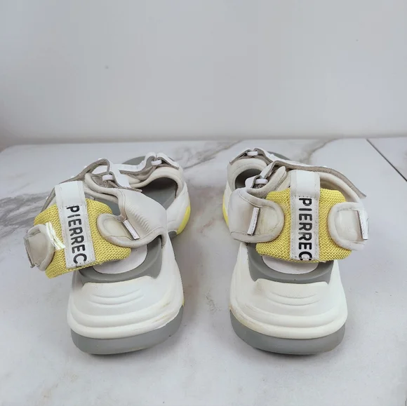 Pierre Cardin White Gray Yellow Chunky Platform Sporty Ankle Strap Sandals, 8.5 - Picture 6 of 9